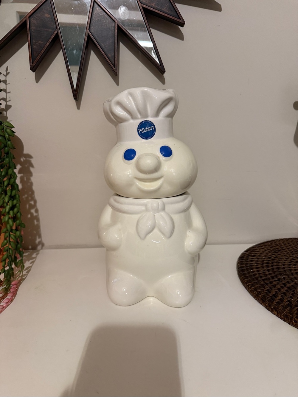 Doughboy Ceramic Cookie Jar - White with Blue Accents